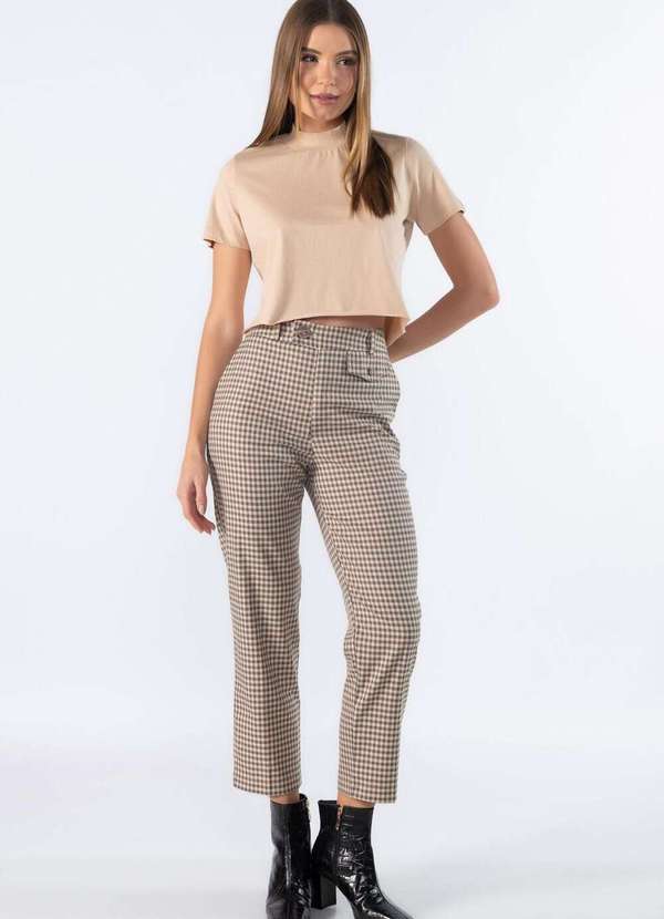 Lamis - Cropped Basica Gola Media Detalhe Canelado Caqui