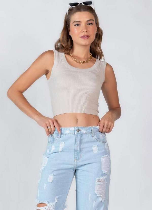 Lamis - Cropped Canelado Regata Bege 2