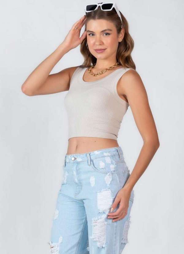 Lamis - Cropped Canelado Regata Bege 3