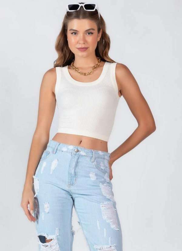 Lamis - Cropped Canelado Regata Creme