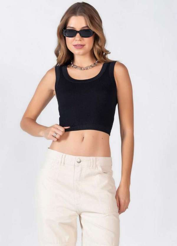 Lamis - Cropped Canelado Regata Preto 3