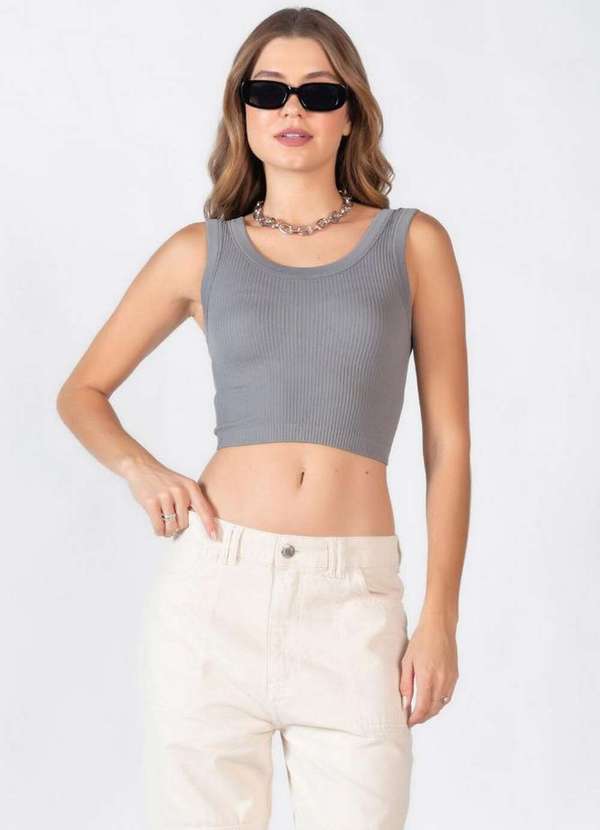Lamis - Cropped Canelado Regata Cinza