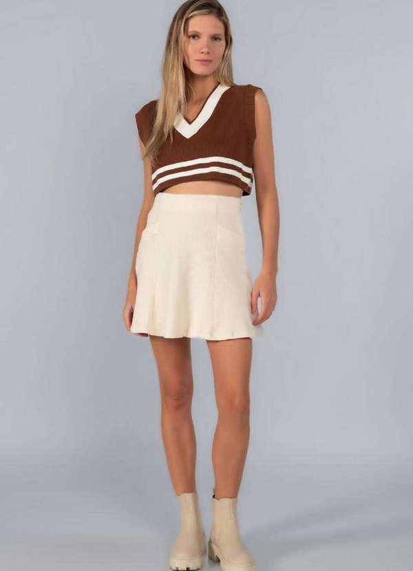 Lamis - Cropped Colete em Tricot com Listra Marrom