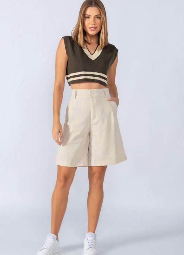 Lamis - Cropped Colete em Tricot com Listra Verde