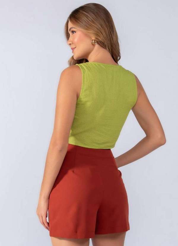 Lamis - Cropped em Linho Recorte em Tule Verde 4