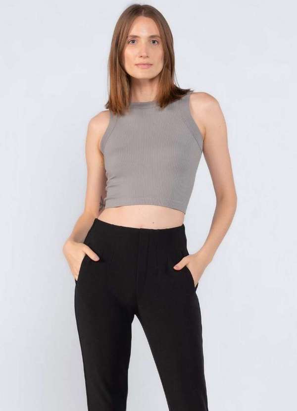 Lamis - Cropped em Regata Canelado Cinza
