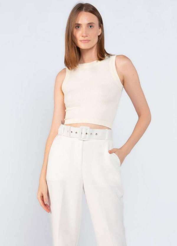 Lamis - Cropped em Regata Canelado Creme