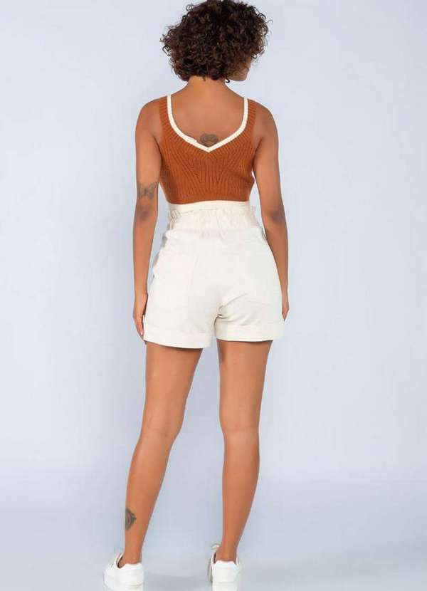 Lamis - Cropped em Tricot Bicolor Marrom
