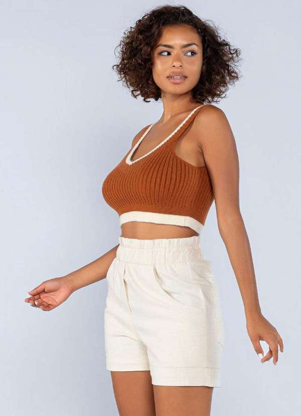 Lamis - Cropped em Tricot Bicolor Marrom 2