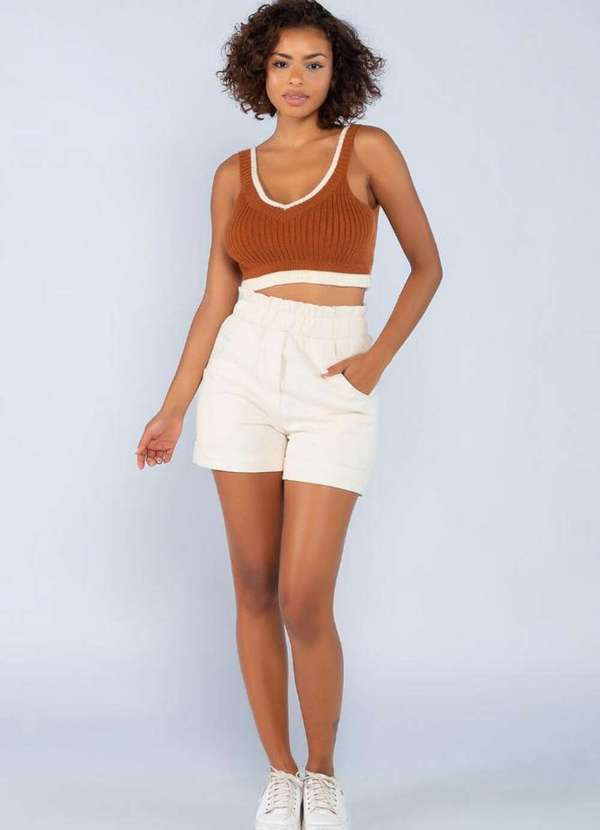 Lamis - Cropped em Tricot Bicolor Marrom 4