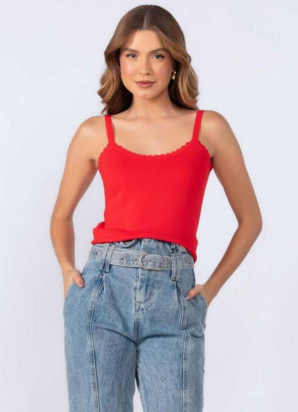 Lamis - Cropped em Viscose Detalhe Ondinhas Vermelho 2