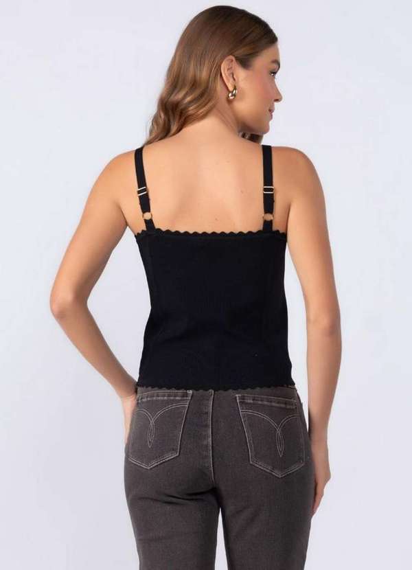 Lamis - Cropped em Viscose Detalhe Ondinhas Preto