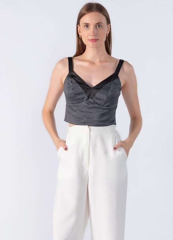 Lamis - Cropped Estampado Detalhe P.U Preto