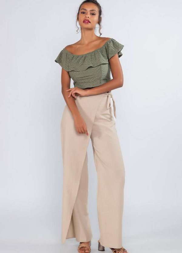 Lamis - Cropped Laise e Malha Ombro a Ombro Verde