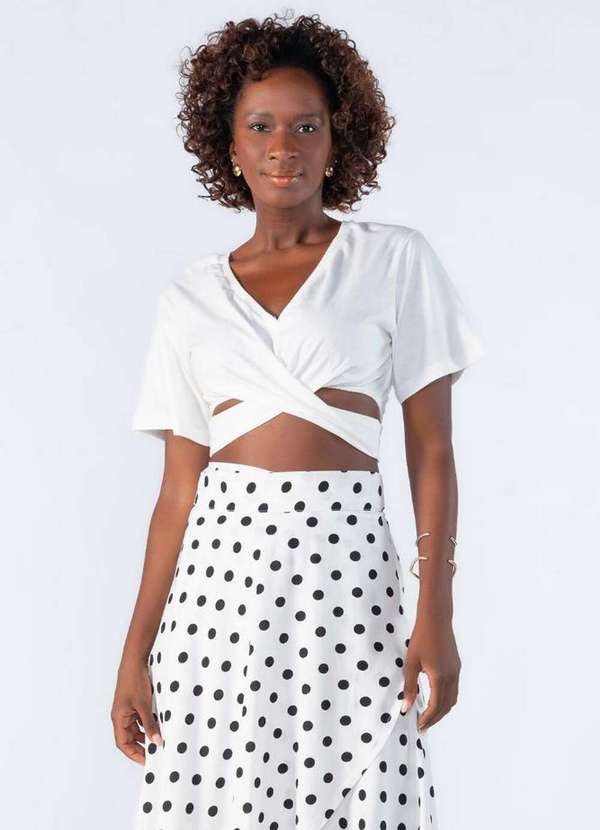 Lamis - Cropped Malha Detalhe Transpassado Off White