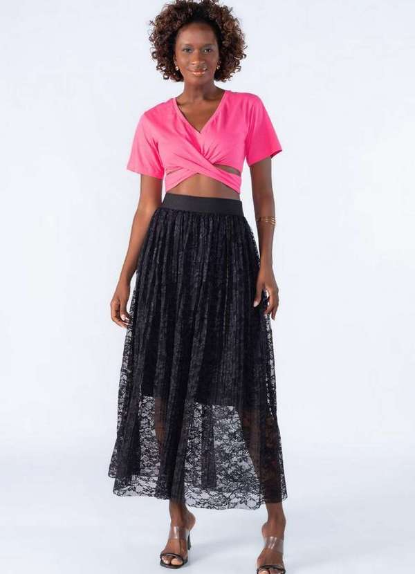 Lamis - Cropped Malha Detalhe Transpassado Rosa