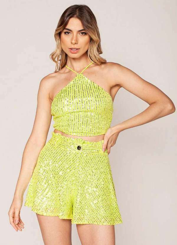 Lamis - Cropped Paete Neon Detalhe Transpassado Verde