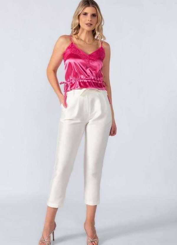 Lamis - Cropped Renda com Ajuste Rosa
