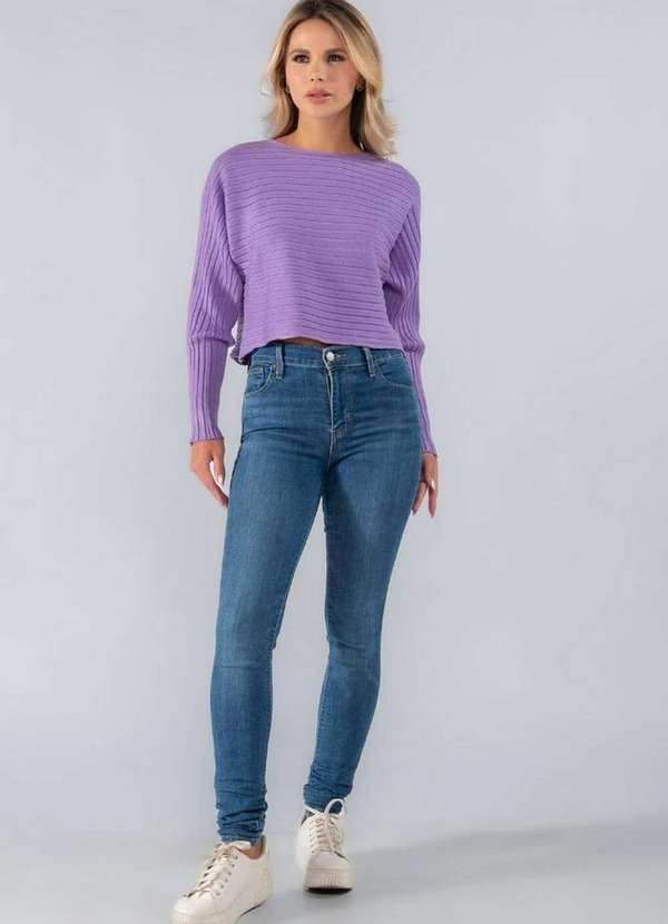 Lamis - Cropped sem Gola Manga Longa Canelado Lilas