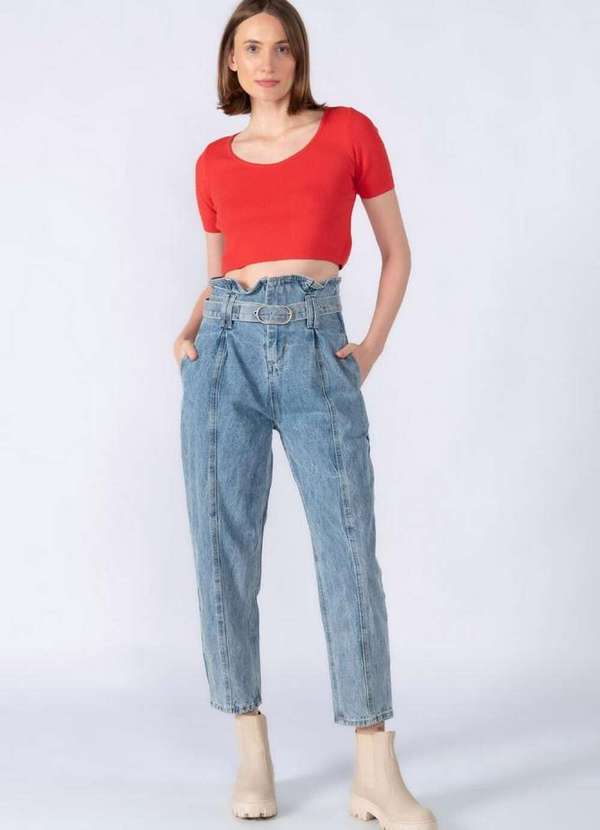 Lamis - Cropped Viscose Manga Curta Tricot Vermelho