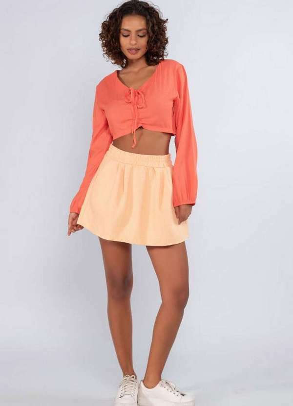 Lamis - Cropped Viscose Manga Longa Busto Franzido Laranja