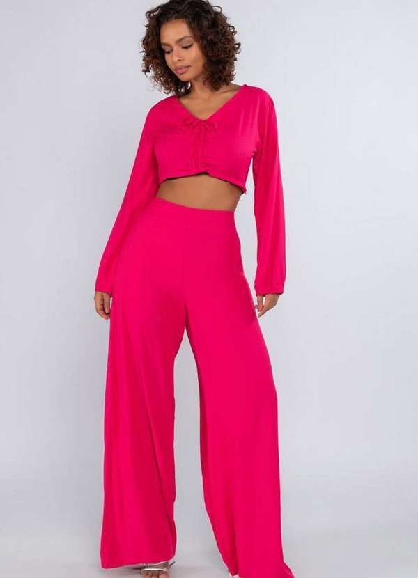 Lamis - Cropped Viscose Manga Longa Busto Franzido Pink