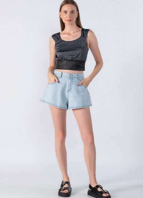 Lamis - Cropped Xadrez com Alca Preto
