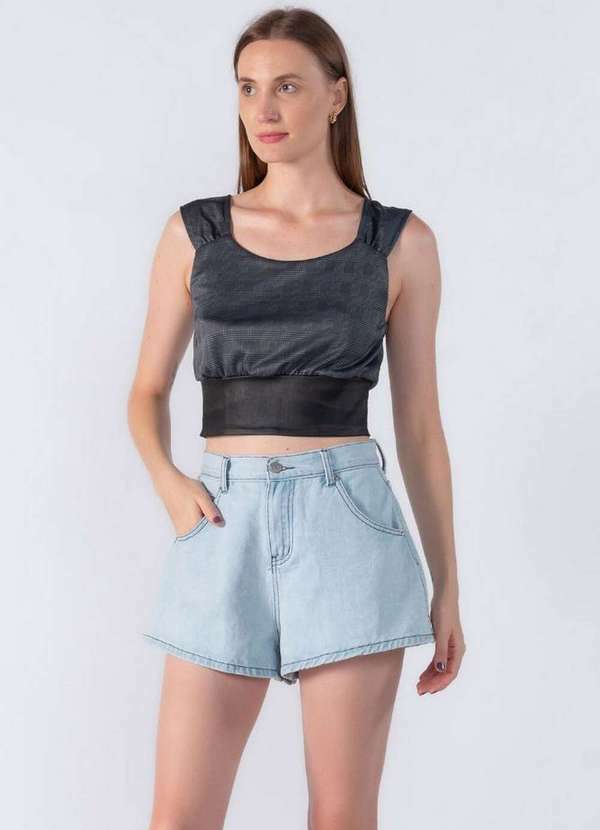 Lamis - Cropped Xadrez com Alca Preto 2