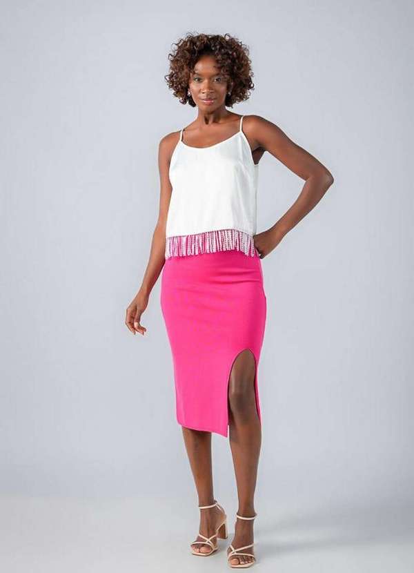 Lamis - Regata Alca Crepe com Barra Franja Paete Off White