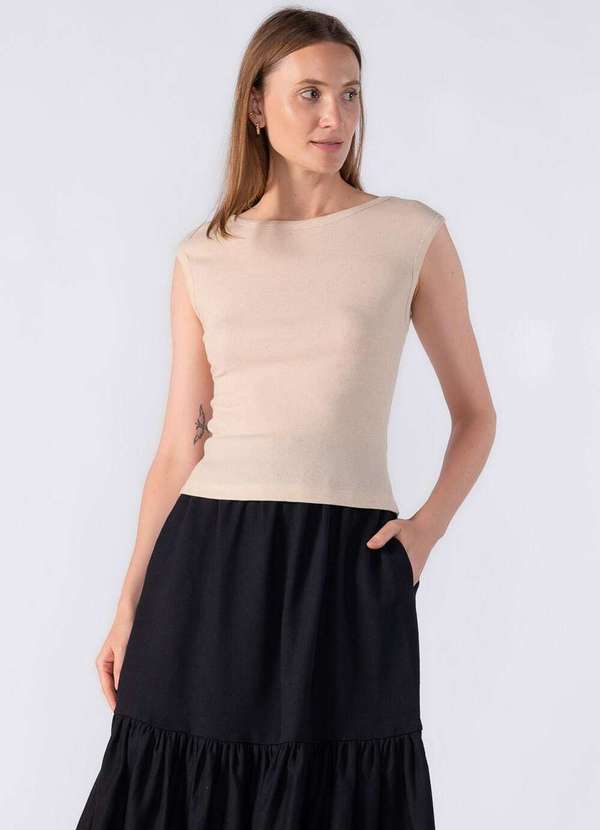 Lamis - Regata Canelada com Decote Costas Bege