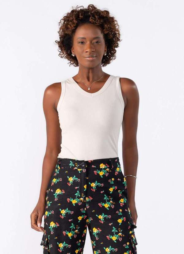 Lamis - Regata Decote V Canelada Creme 2