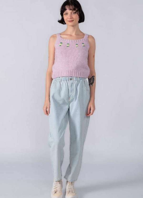 Lamis - Regata Tricot Bordado Lilas