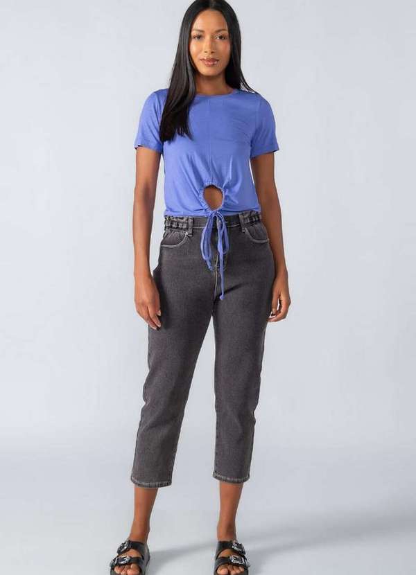 Lamis - T-Shirt em Viscose Detalhe na Barra Roxo