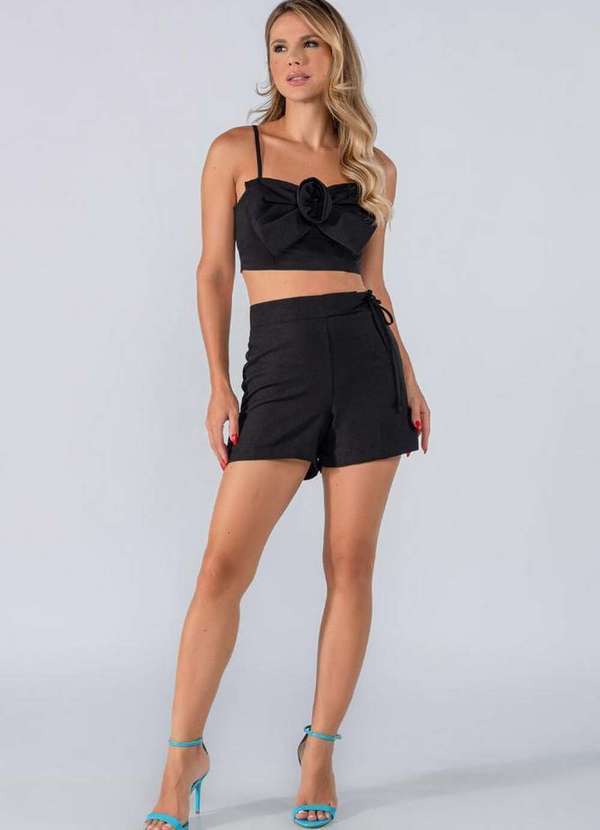 Lamis - Top com Flor Frontal Preto