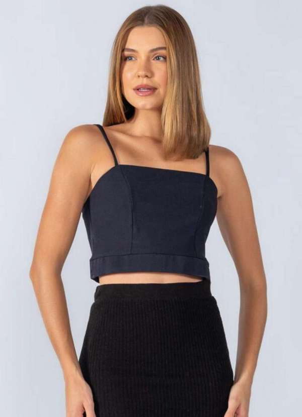 Lamis - Top Cotton Forrado com Elastico na Barra Preto
