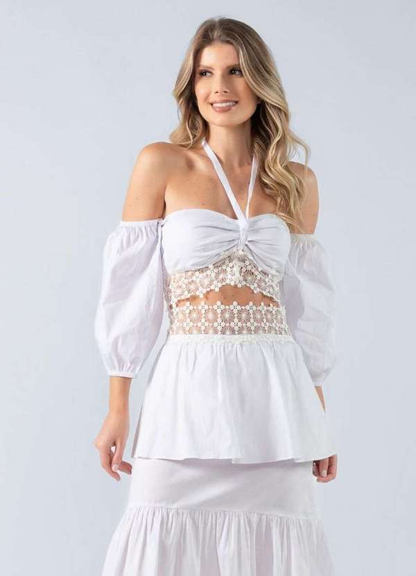 Lamis - Top Cropped Algodao Detalhe em Renda Branco 2