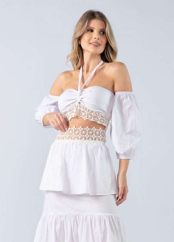 Lamis - Top Cropped Algodao Detalhe em Renda Branco 3