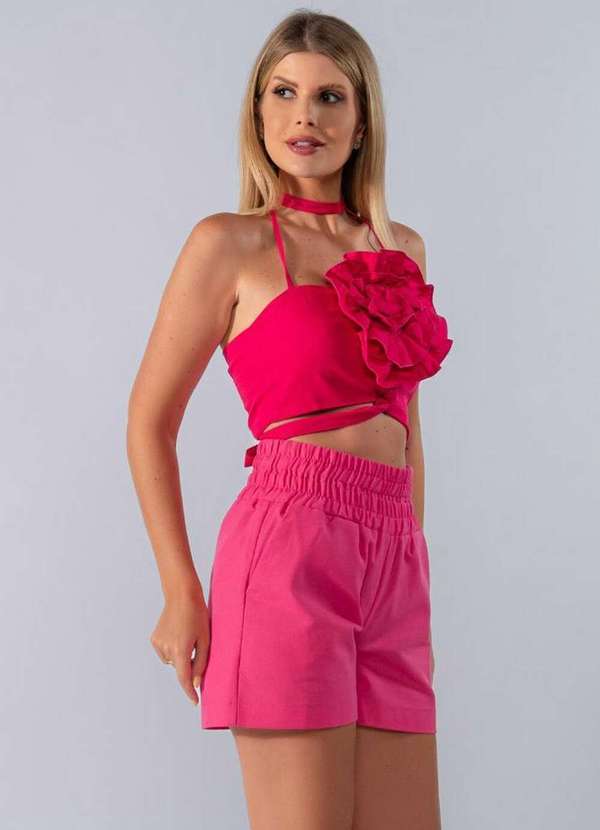 Lamis - Top Linho com Flor e Amarracao Rosa 3