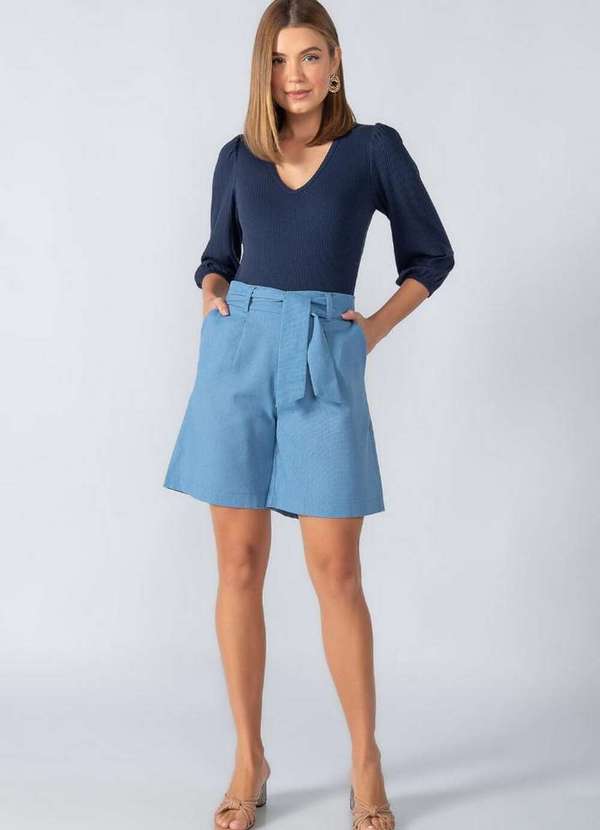 Lamis - Bermuda Linho Faixa Embutida Azul