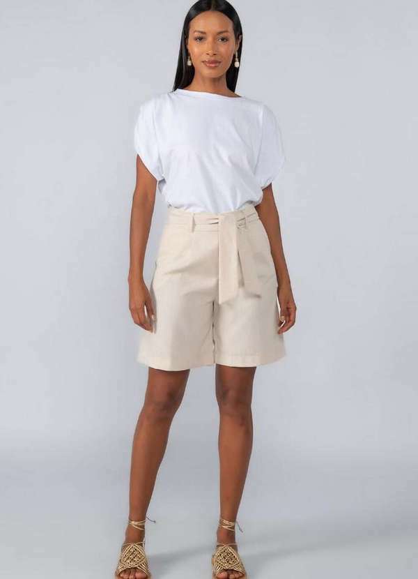 Lamis - Bermuda Linho Faixa Embutida Creme