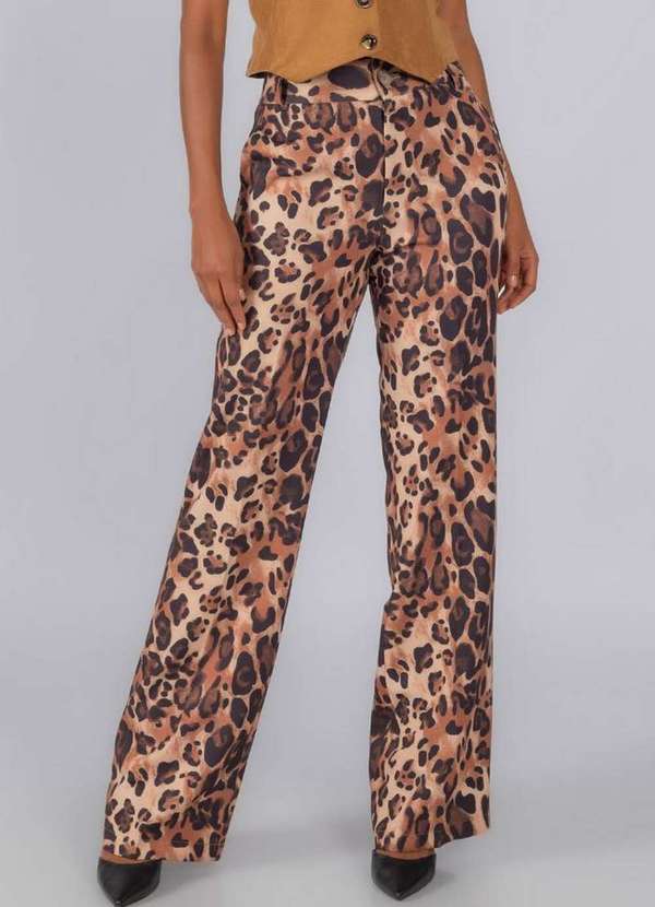 Lamis - Calça Alfaiataria Animal Print com Bolsos Preto 2