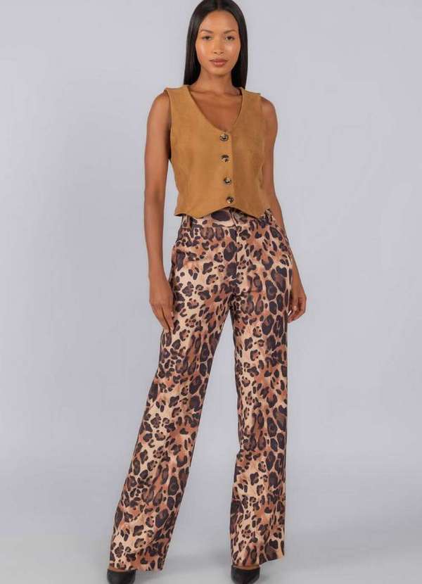 Lamis - Calça Alfaiataria Animal Print com Bolsos Preto 3