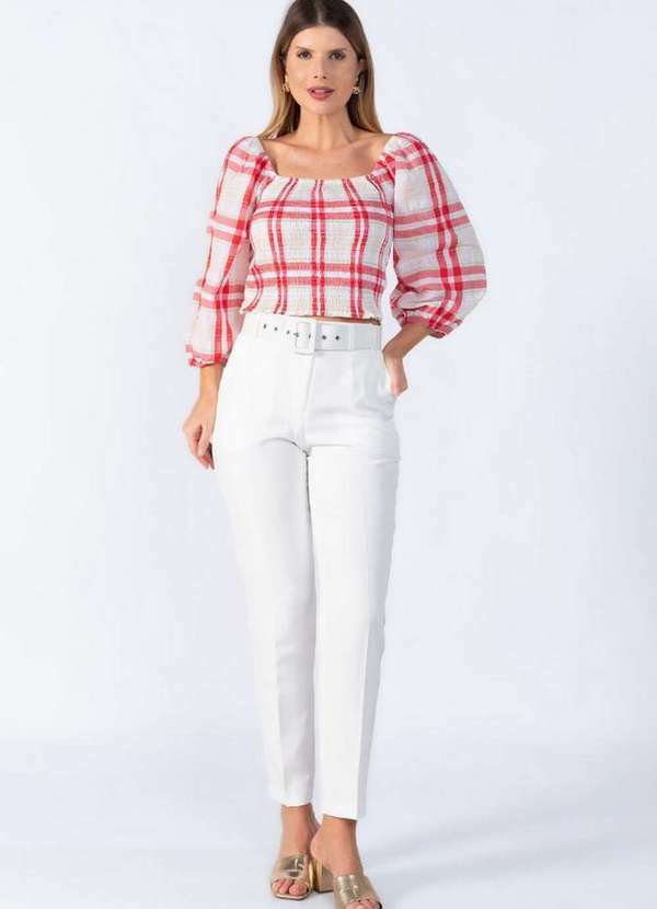 Lamis - Calca Alfaiataria Cintura Alta Reta Off White