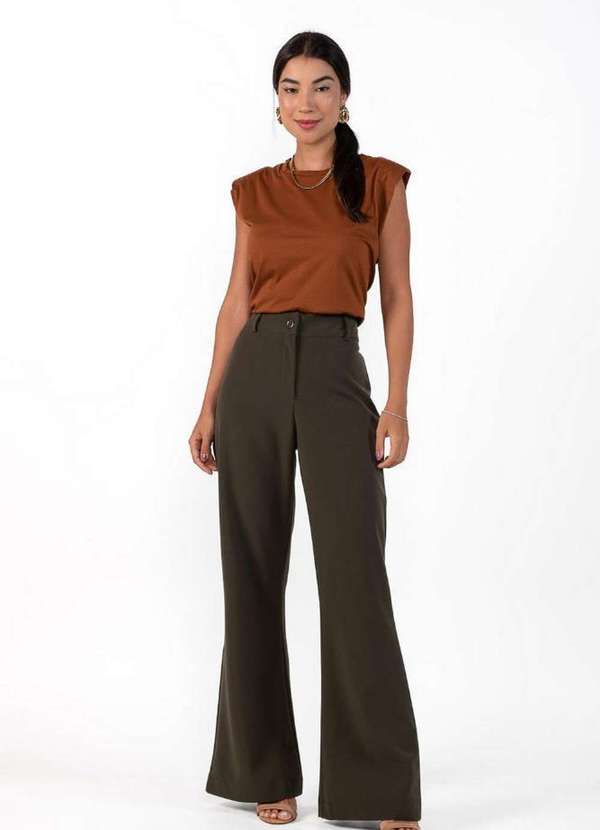 Lamis - Calca Alfaiataria Flare com Bolso Lapela Verde