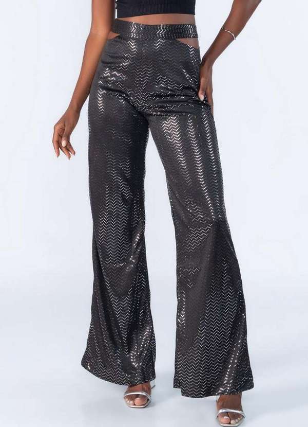 Lamis - Calca Brilho Pantalona Cos Duplo Preto 2