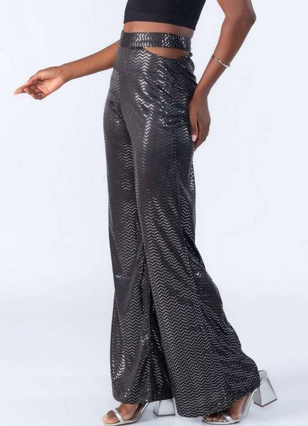 Lamis - Calca Brilho Pantalona Cos Duplo Preto 3