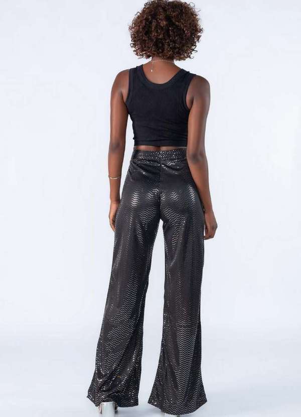 Lamis - Calca Brilho Pantalona Cos Duplo Preto 4