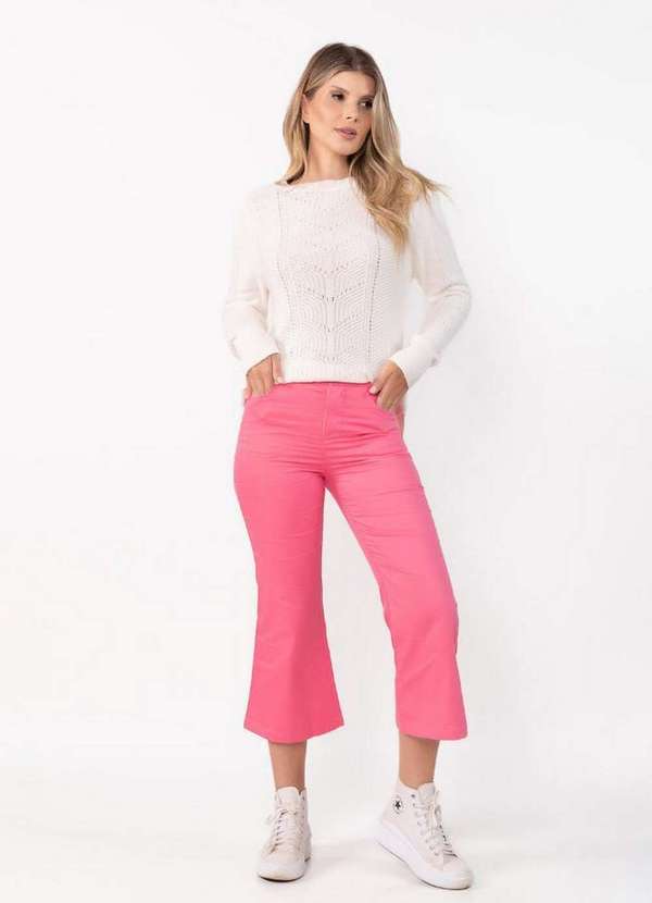 Lamis - Calca Capri Sarja Cintura Alta Rosa