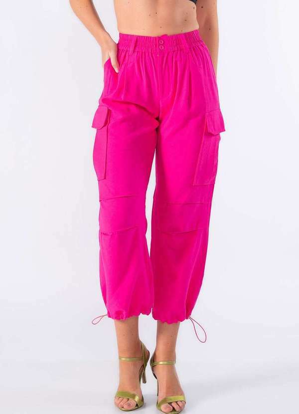 Lamis - Calca Cargo com Elastico na Barra Rosa