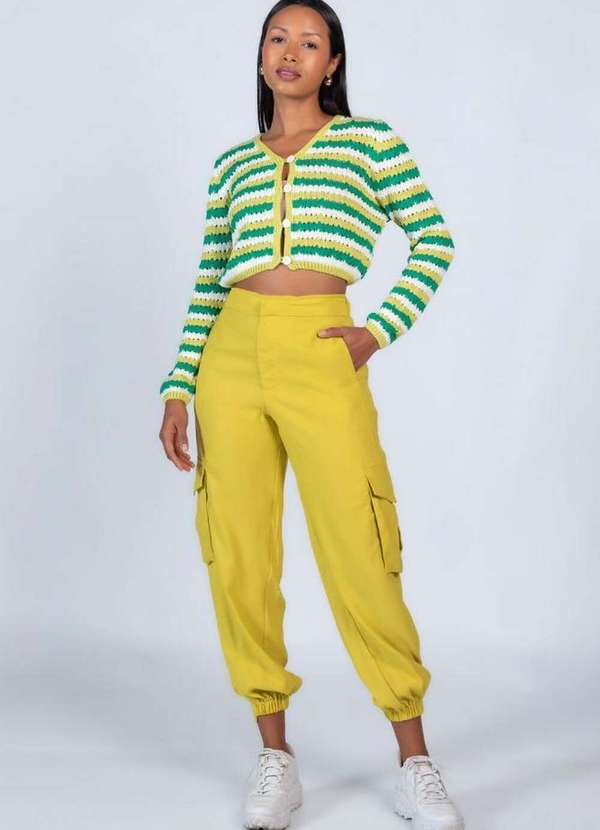 Lamis - Calca Cargo em Poliester Amarelo